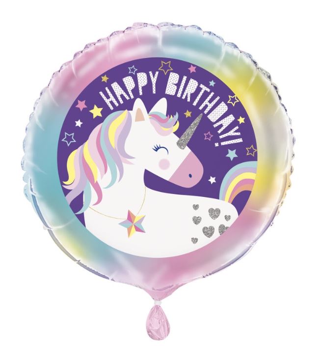 Globo de aluminio de 18.0 in con diseño de unicornio, feliz cumpleaños, 1 unidad