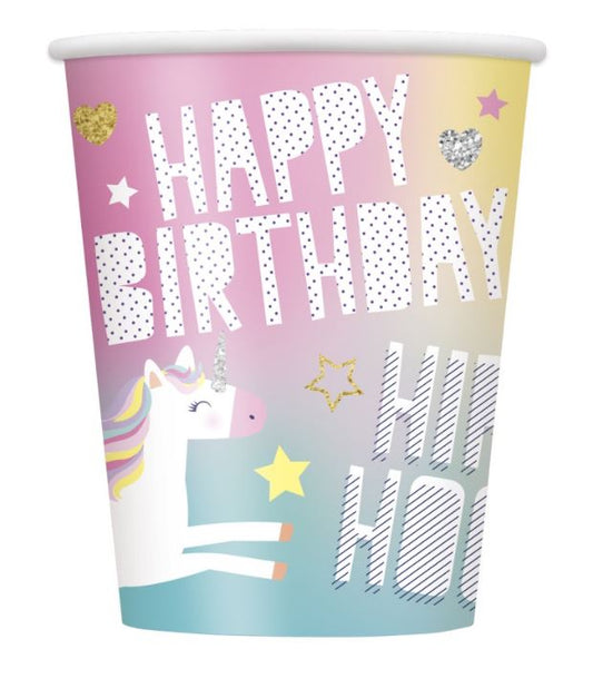 Unicorn Happy Birthday Cups, 9 Oz., 8ct