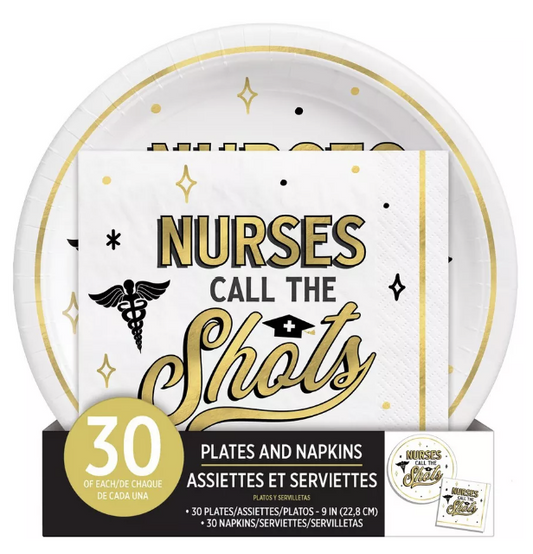 Platos y servilletas Nurses Call The Shots, 60 unidades