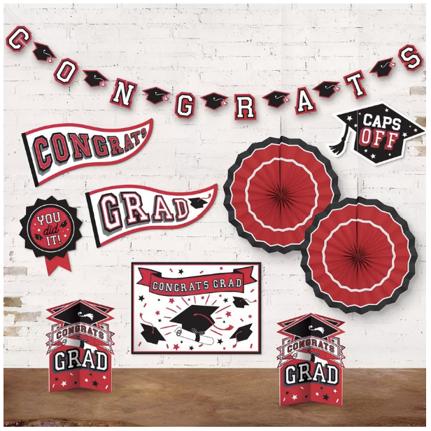 Grad Party Decorating Kit - Red, 10pcs