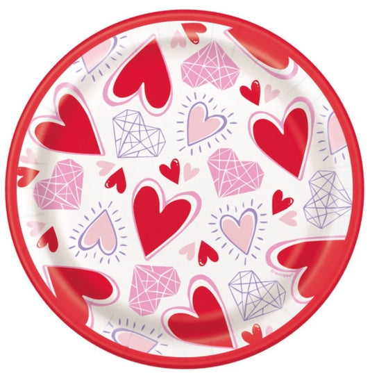 Sparkling Hearts Round 7" Dessert Plates, 8ct