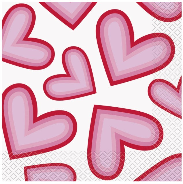 Retro Valentine Hearts Luncheon Napkins, 16ct