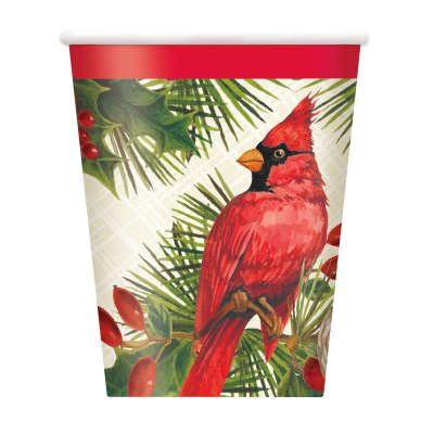 Vasos de papel Red Cardinal Christmas de 9 oz, 8 unidades