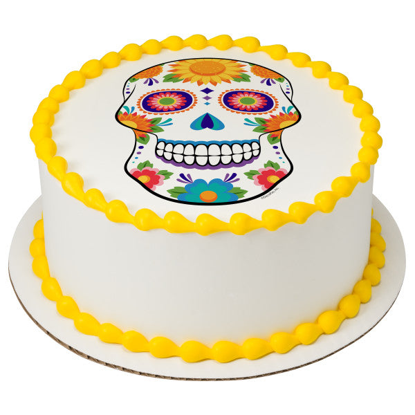 Imagen de adorno comestible para tarta de calavera de azúcar blanca