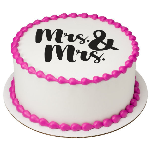 Mrs. & Mrs. Edible Cake Topper Image