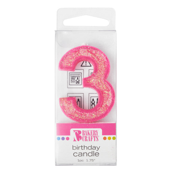 3 Mini Glitter Numeral Candle