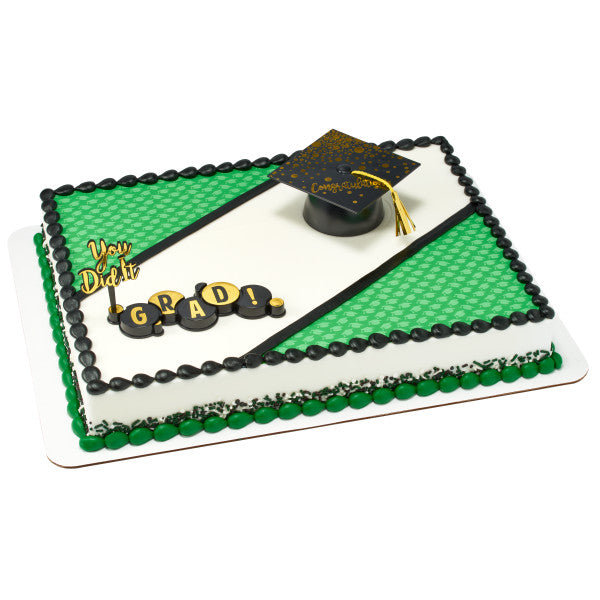 Green Grad Hats Edible Cake Topper Image