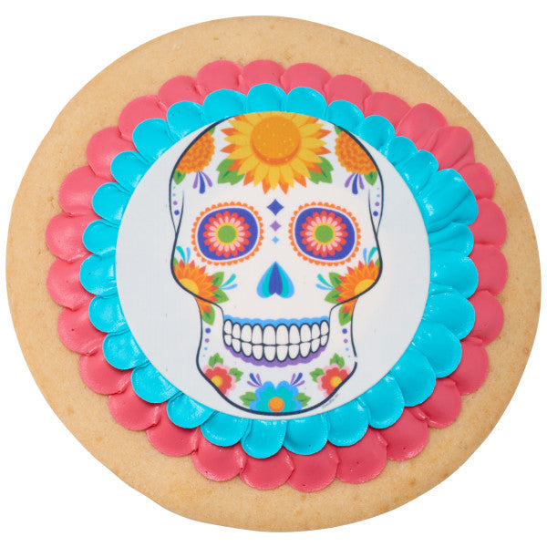 Imagen de adorno comestible para tarta de calavera de azúcar blanca