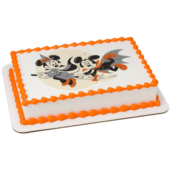 Mickey Mouse and Minnie Mouse Happy Halloween Edible Cake Topper Image