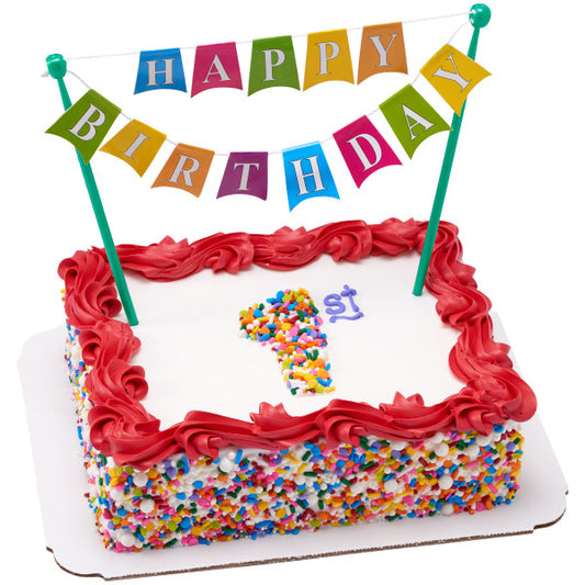 Happy Birthday Banner Layon Dessert Decoration Topper