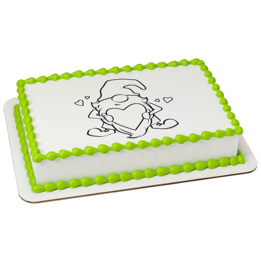 Imagen comestible para decoración de tarta con gnomo de amor pintable 