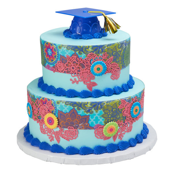 Blue Grad Cap with Tassels Layon