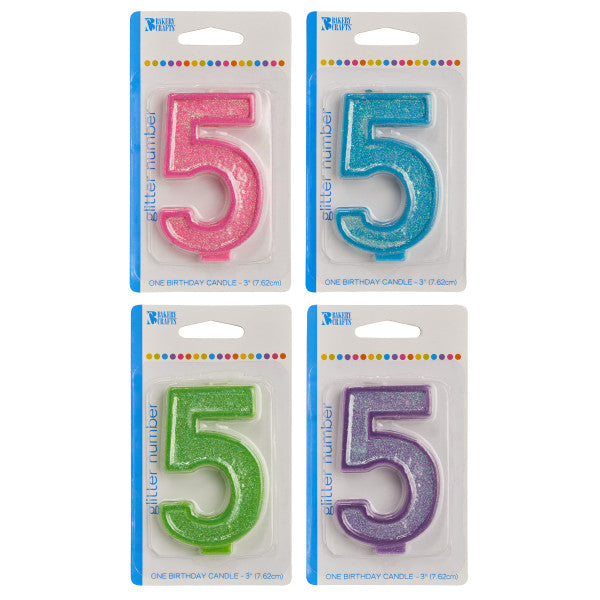 A Birthday Place - Cake Toppers - Bakery Crafts '5' Numeral Glitter Candles