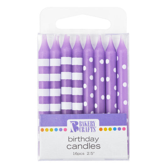 A Birthday Place - Cake Toppers - Purple Stripes & Dots Pattern Candles