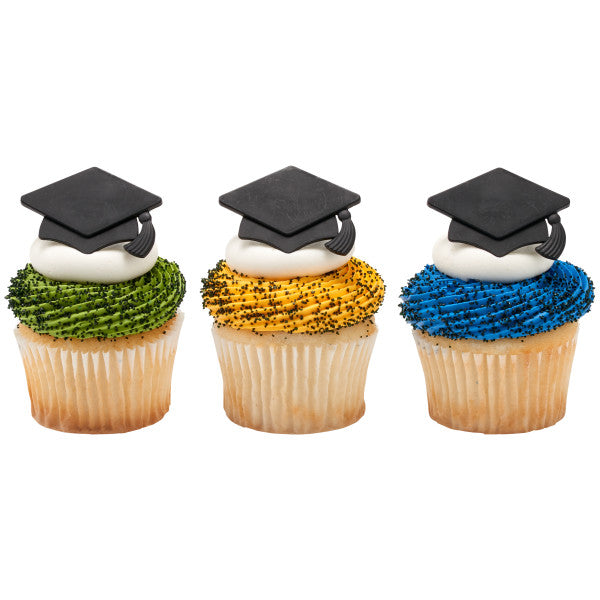 Black Grad Hat Cupcake Rings