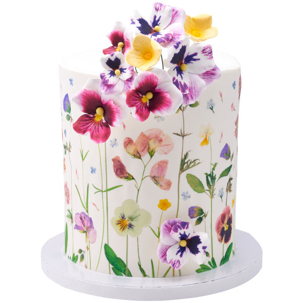 Soft Pressed Flowers Edible Cake Topper Image