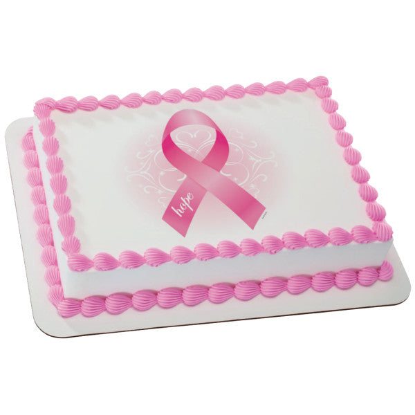 Breast Cancer Awareness Ribbon of Hope Edible Cake Topper Image