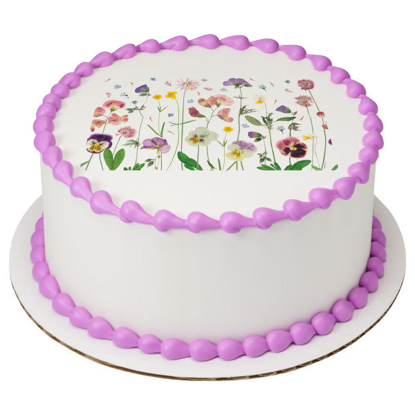 Soft Pressed Flowers Edible Cake Topper Image