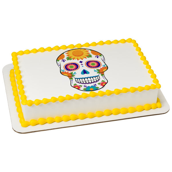 Imagen de adorno comestible para tarta de calavera de azúcar blanca