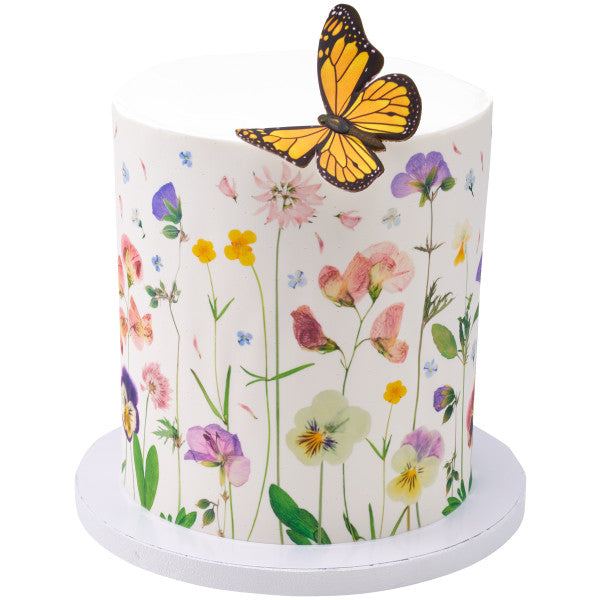 Soft Pressed Flowers Edible Cake Topper Image