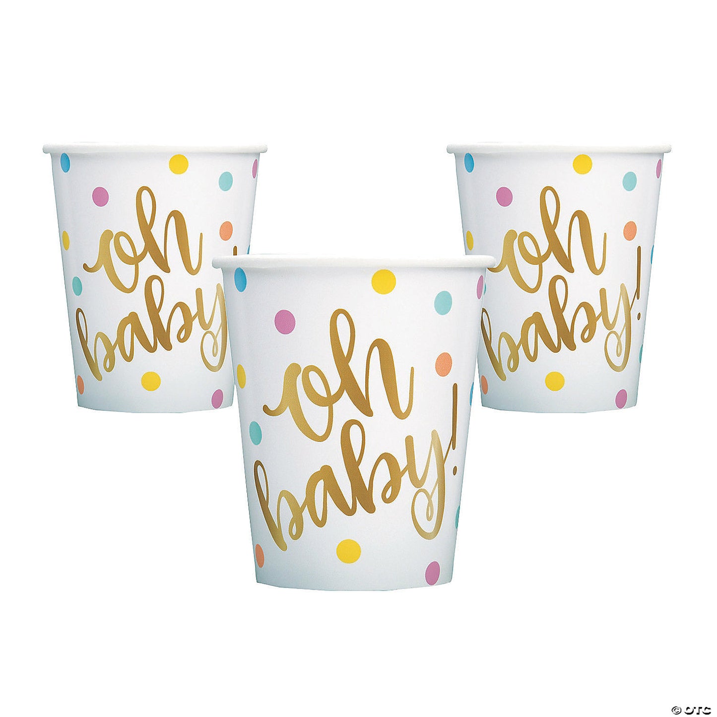 "¡Oh bebe!" Vasos de papel dorados Baby Shower de 9 oz, 8 unidades