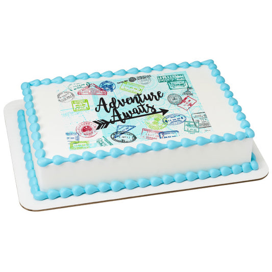 Adventure Awaits Edible Cake Topper Image