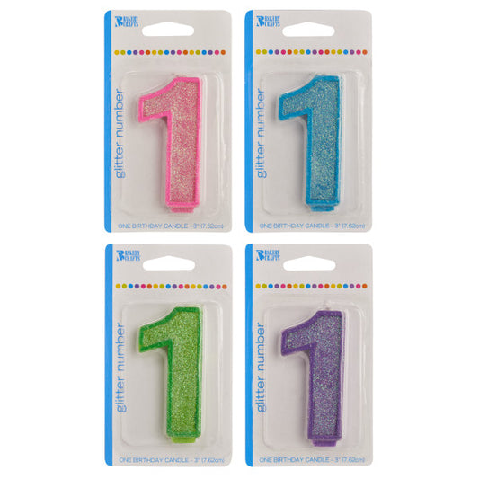 A Birthday Place - Cake Toppers - Bakery Crafts '1' Numeral Glitter Candles