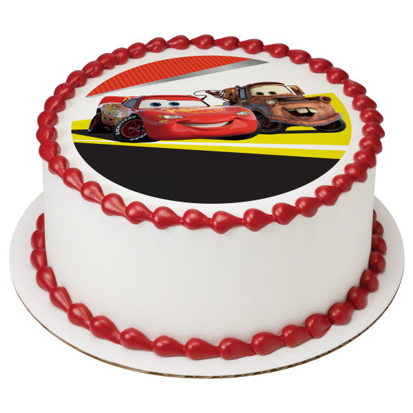 Imagen comestible para decoración de tarta de Disney y Pixar Cars Rayo McQueen y Mater