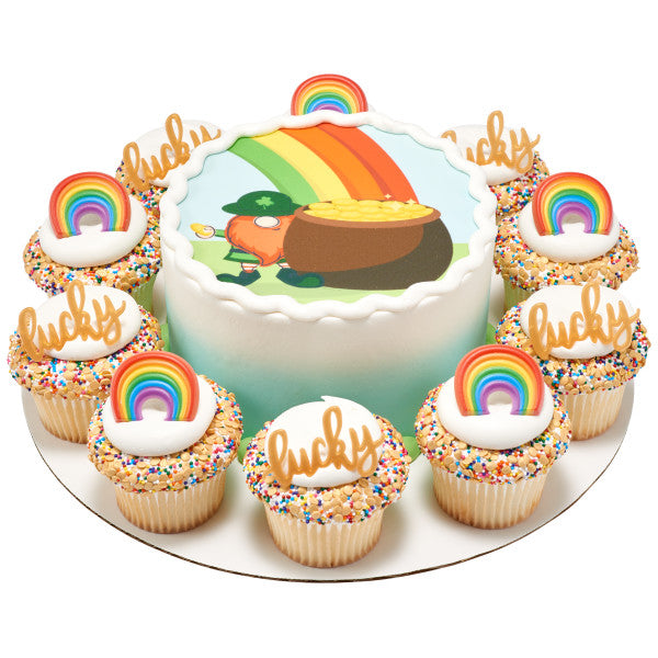 Rainbow Pot Of Gold Edible Cake Topper Image