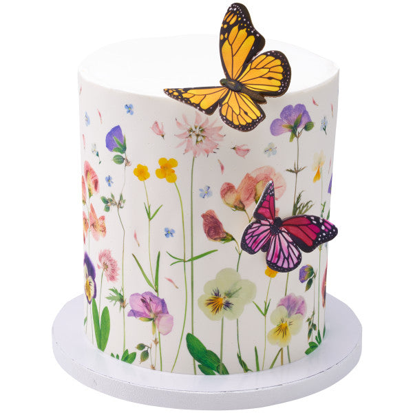 Soft Pressed Flowers Edible Cake Topper Image