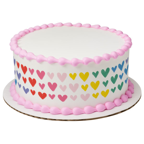 Bright Rainbow Hearts Edible Cake Topper Image Strips