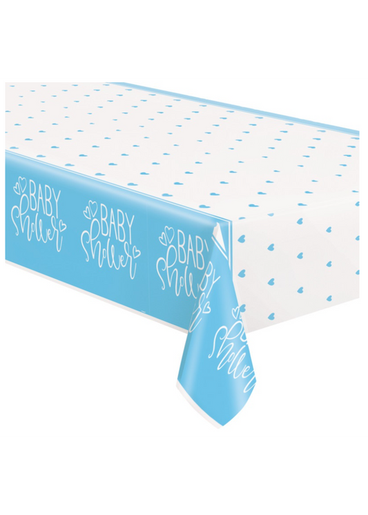 Blue Hearts Baby Shower Rectangular Plastic Table Cover, 54" x 84", 1ct