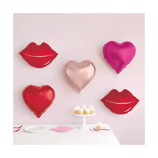 Kit de decoración de pared con globos de aluminio de corazones y besos, 5 piezas