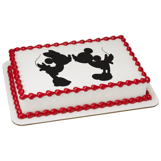 Mickey Mouse and Minnie Mouse Silhouette Edible Cake Topper Image