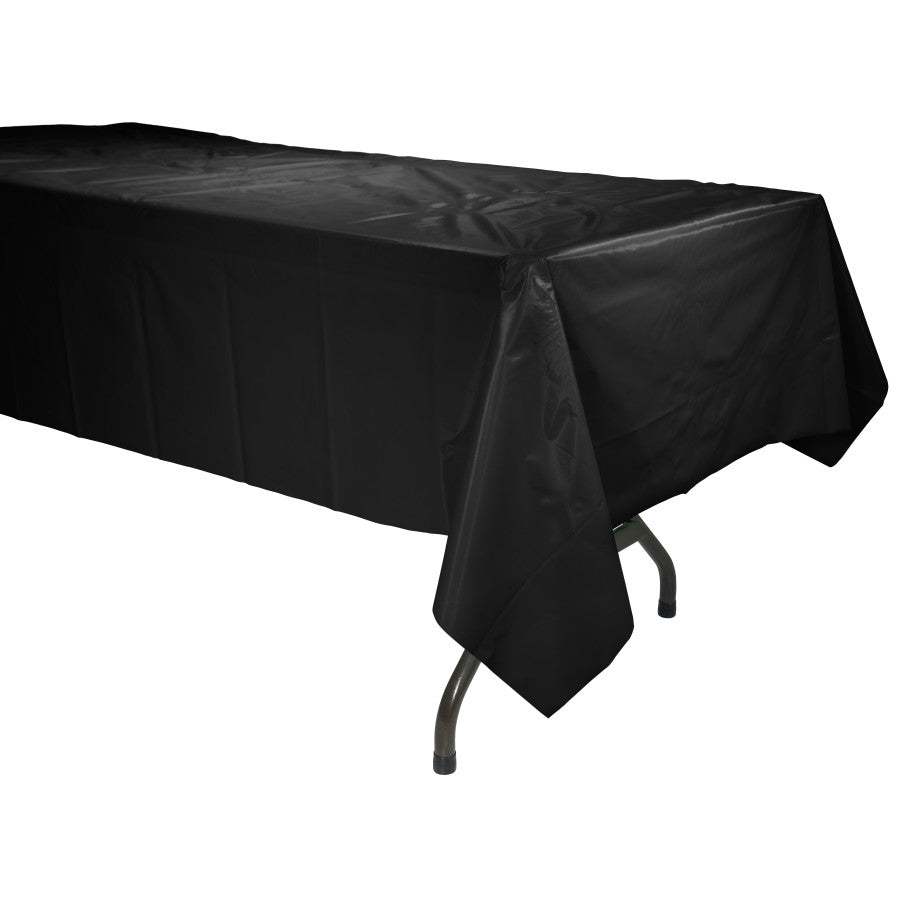 Cubierta de mesa rectangular de plástico sólido negro, 54" x 108"