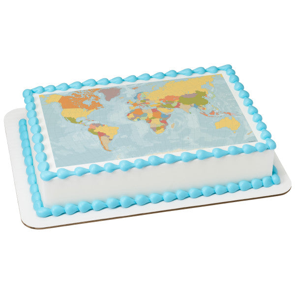 World Map Edible Cake Topper Image