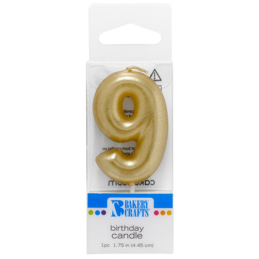 9 Mini Gold Numeral Candles